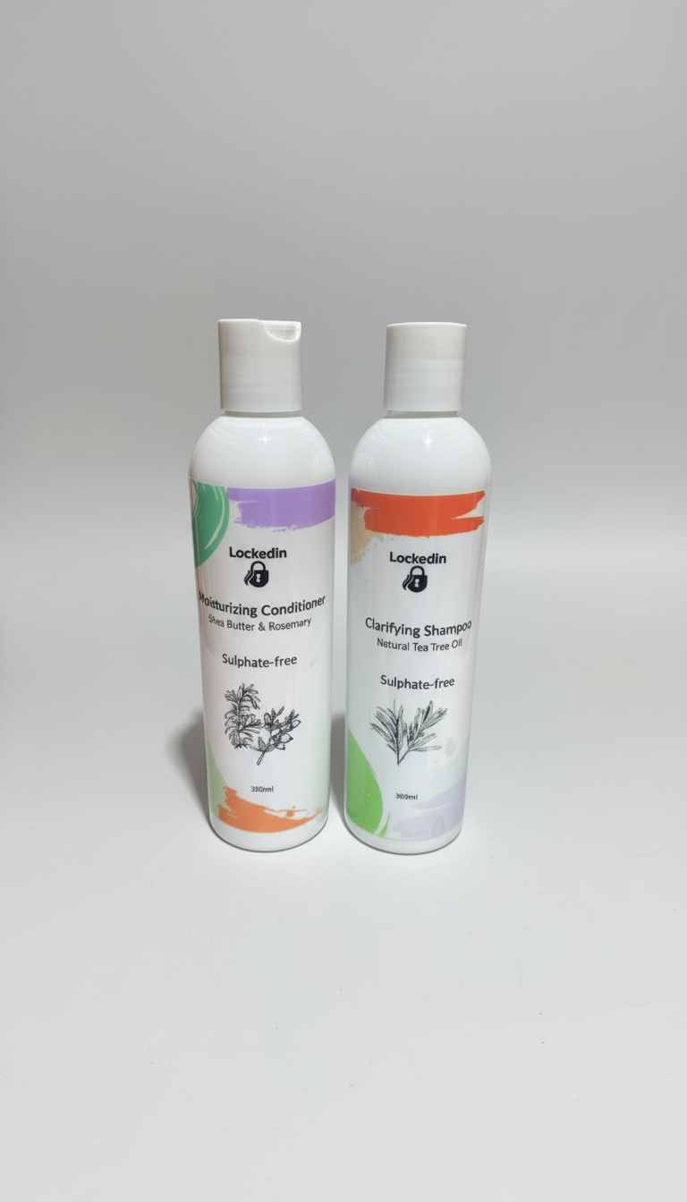 Two bottles of Ladoral shampoo and conditioner on a white background