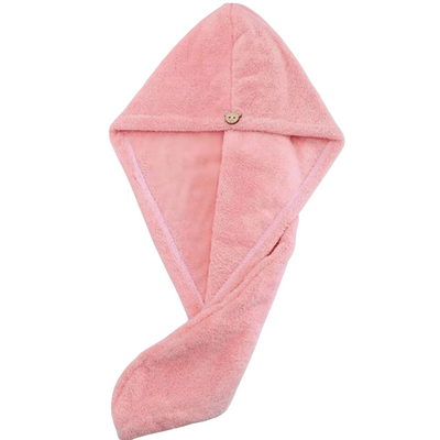 Pink hooded towel on a white background
