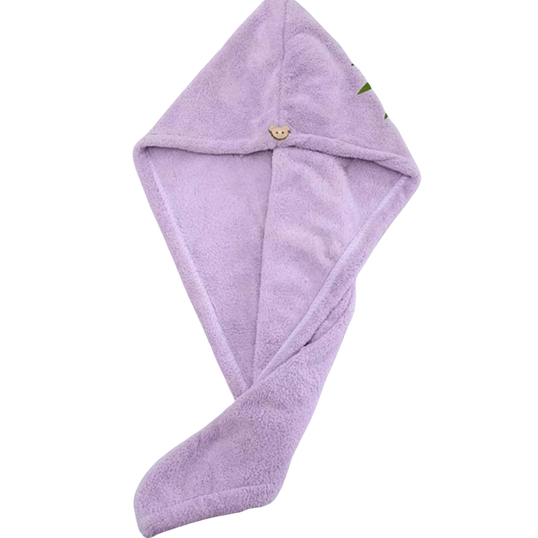 Purple hooded towel on a white background