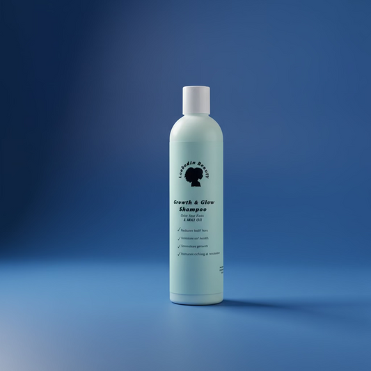 Shampoo bottle with a label on a gray background