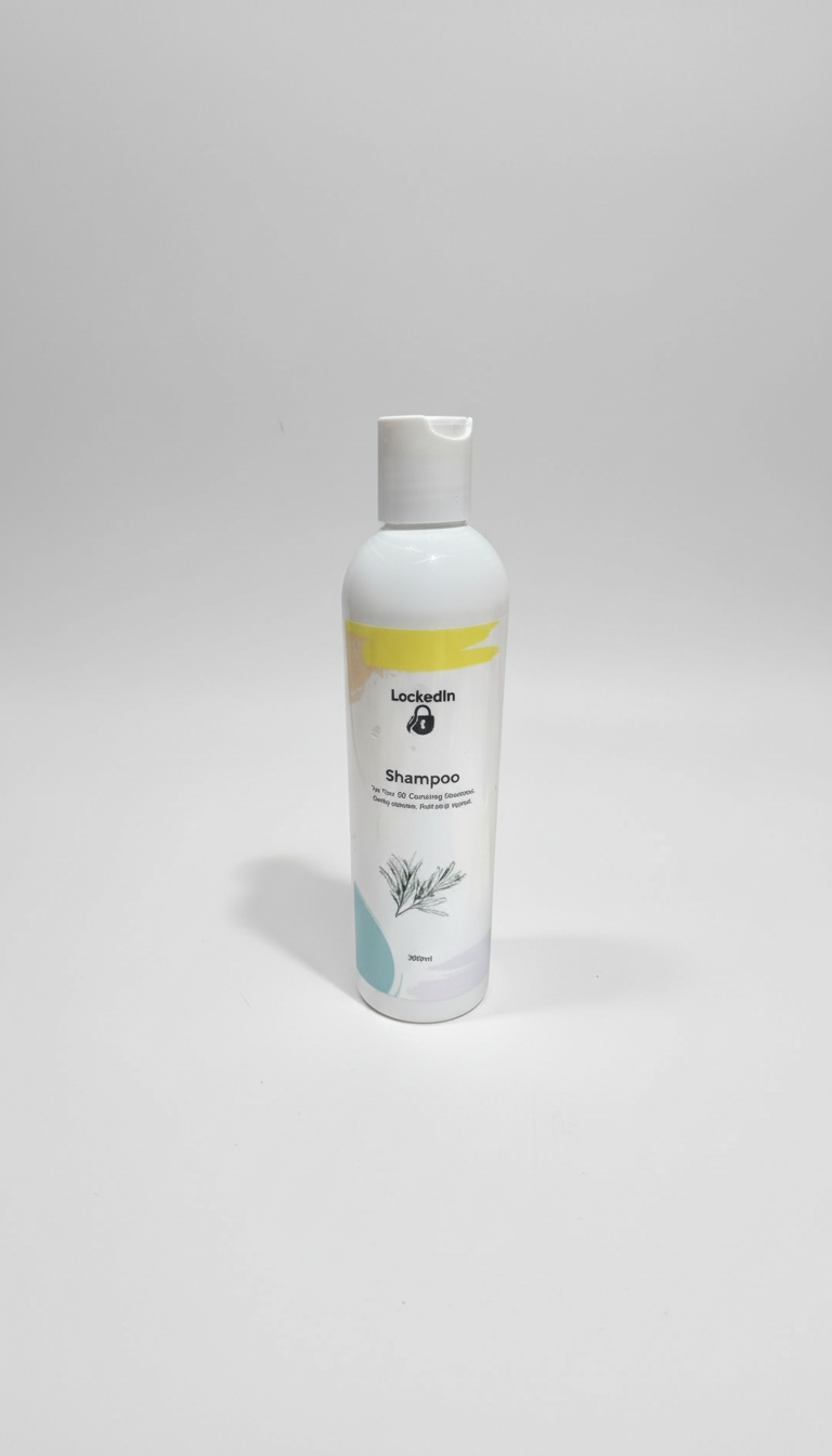 Shampoo bottle with label on a white background