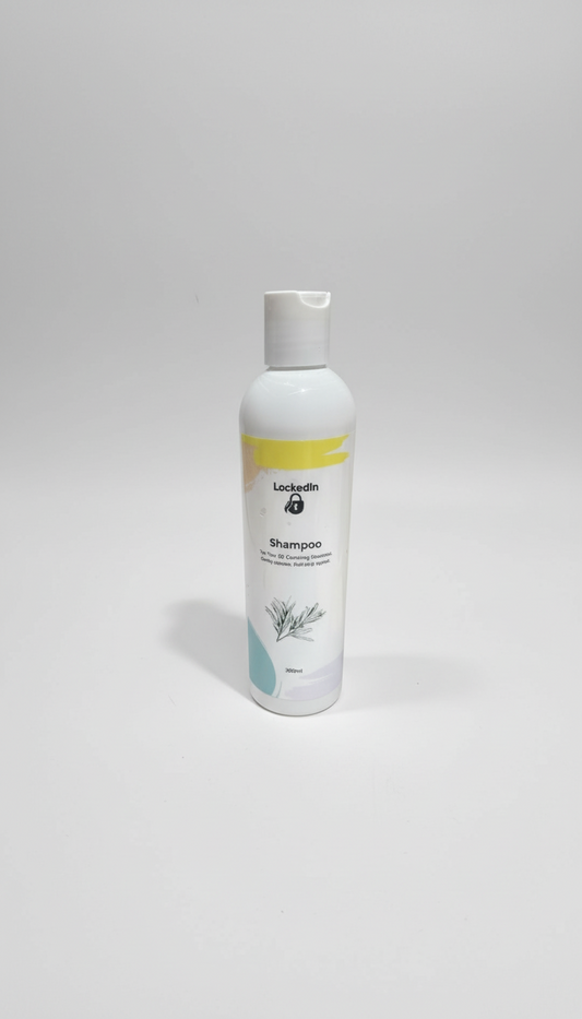 Shampoo bottle with label on a white background